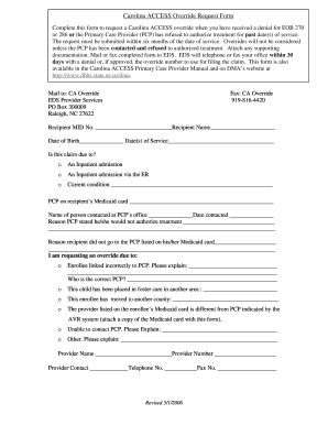 Nc Medicaid Carolina Access Override Request Form