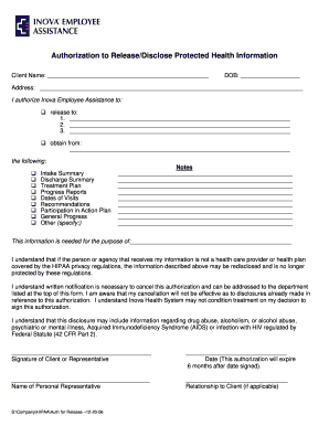 Inova Health System Authorization to Release Form