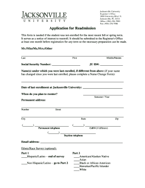 Jacksonville University Registrar Form