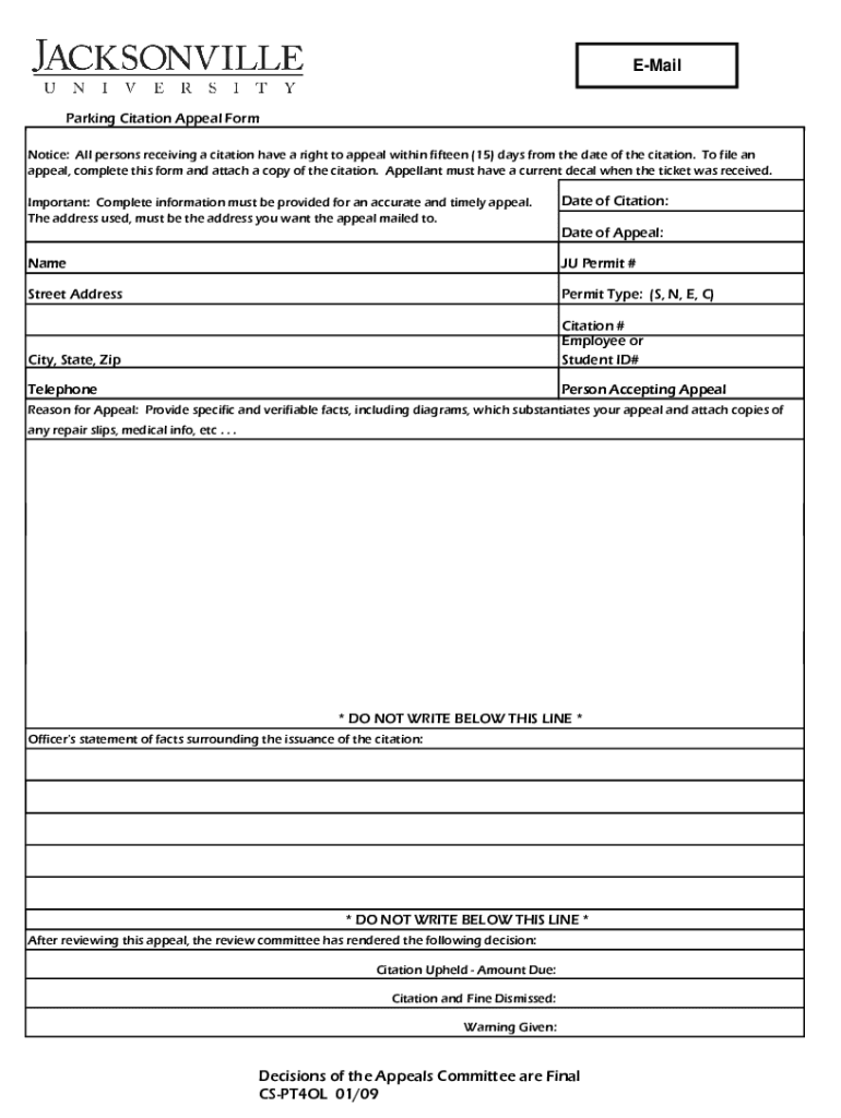 Parking Ticket Appeals Form Ju