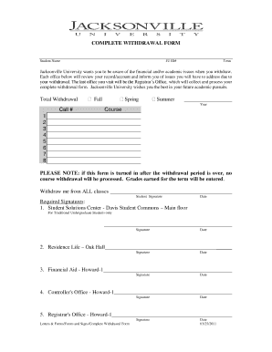 Jacksonville University Withdrawal Form