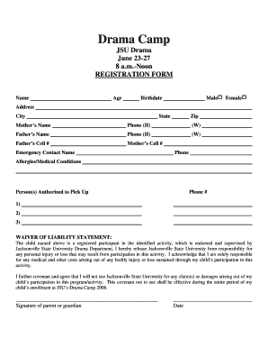 Drama Camp Registration Form Jacksonville State University Jsu