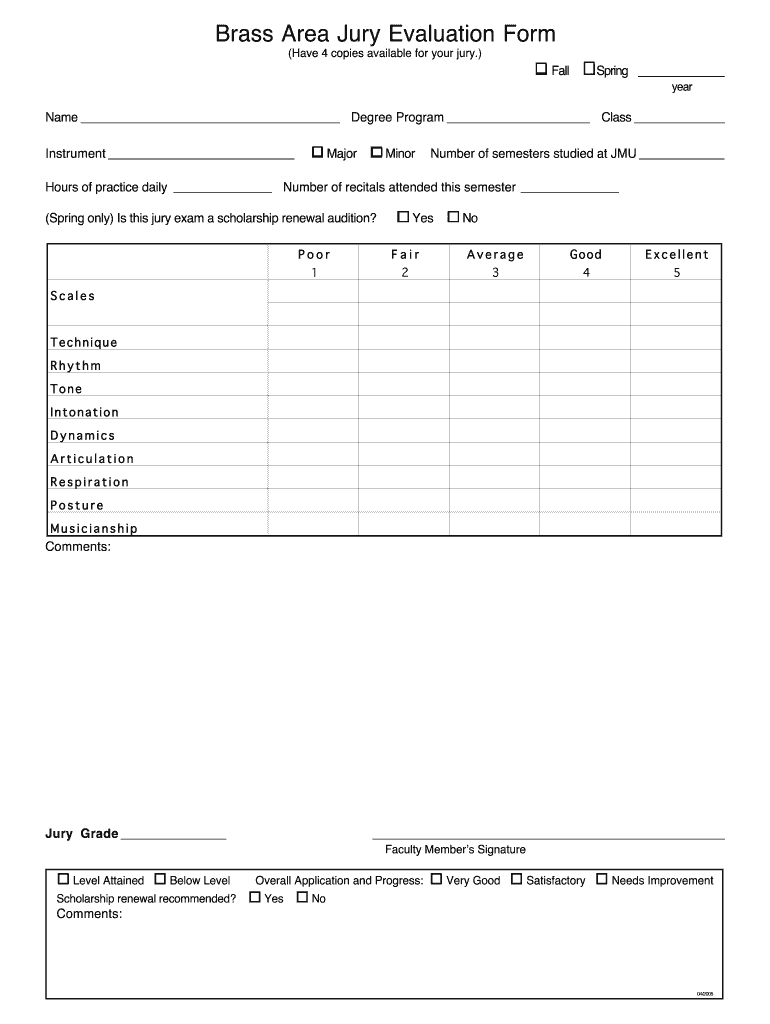  Brass Area Jury Evaluation Form  Jmu 2005-2024