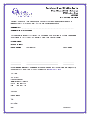 James Madison University Enrollment Form