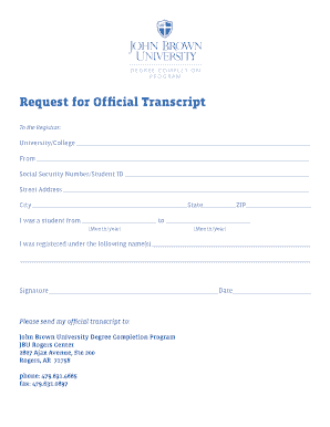 JBU Transcript Request Form John Brown University Jbu