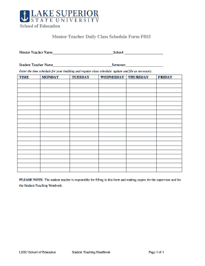 Daily School Schedule Template  Form