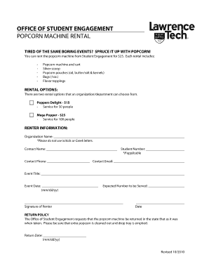 Popcorn Machine Rental Form