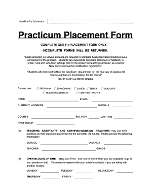 Lemoyne College Practicum Form