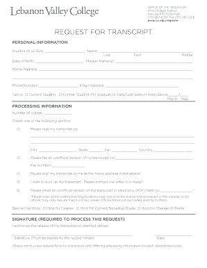 Lvc Transcript Request  Form