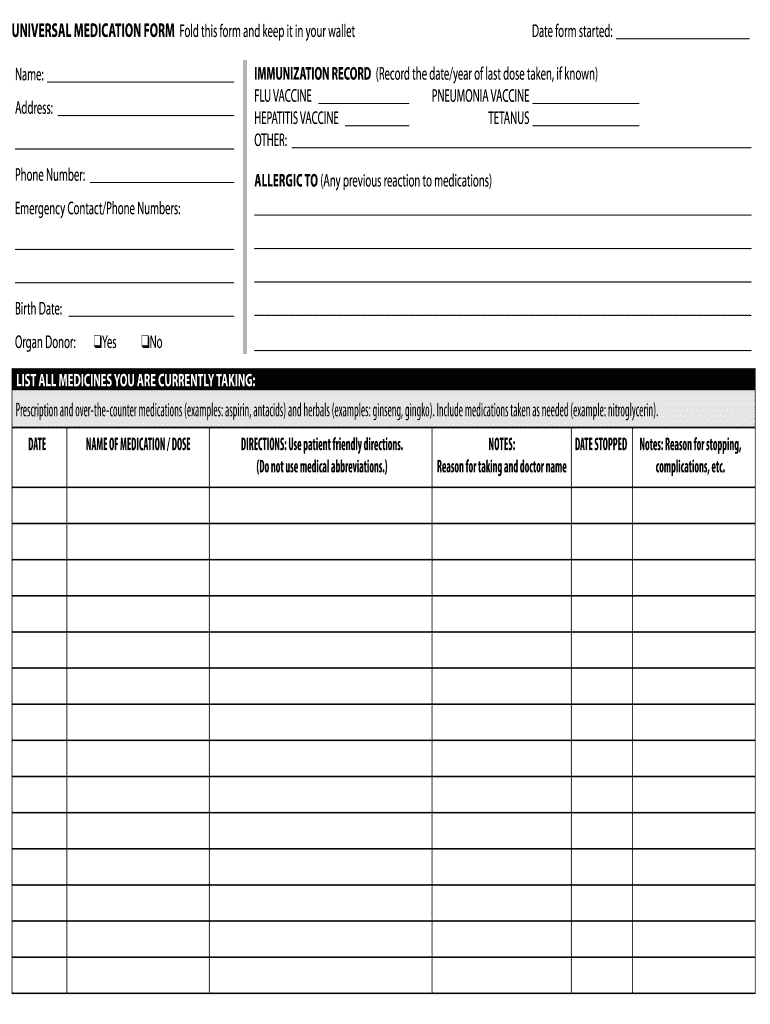 Medication List Template  Form