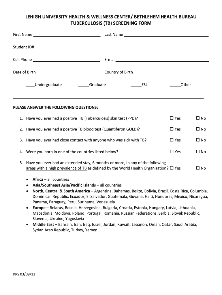 Printable Tb Test Form Printable Forms Free Online