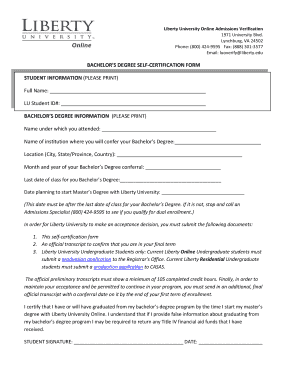Liberty University High School Self Certification Form