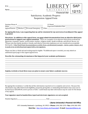  Liberty University Sap Appeal Form 2012-2024