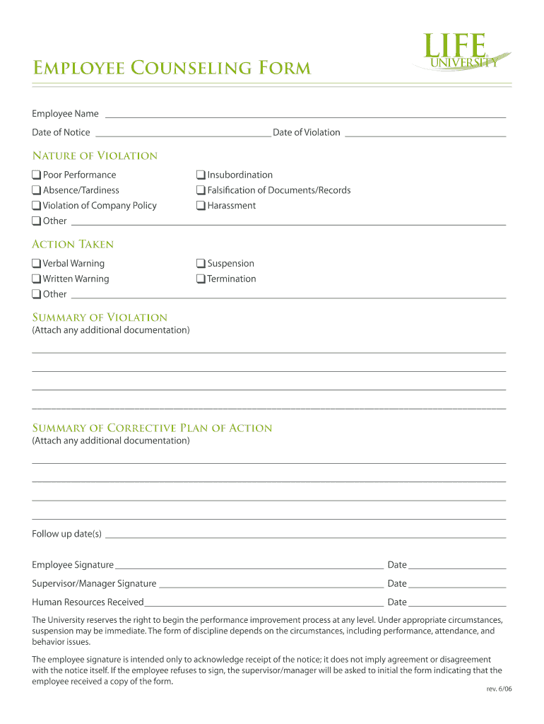 Federal Employee Counseling Form