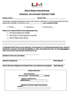 FINANCIAL AID ADVANCE REQUEST FORM LIM College Limcollege