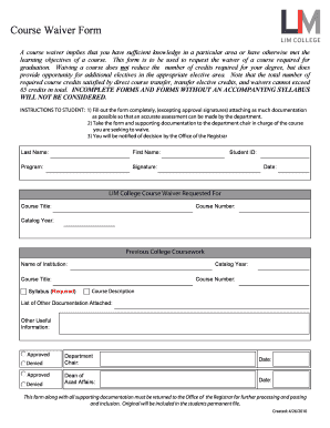Course Waiver Form LIM College Limcollege