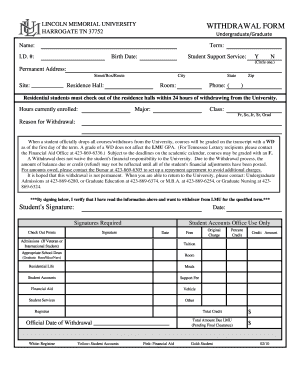 Lincoln Memorial Withdrawal Form