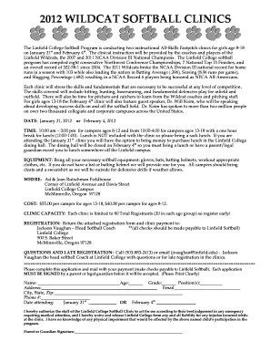  Linfield College Softball Clinic Form 2012