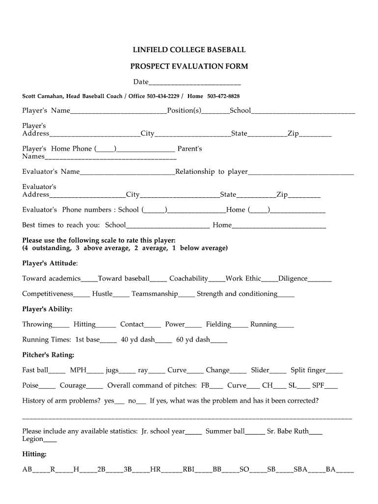 Softball Evaluation Form PDF