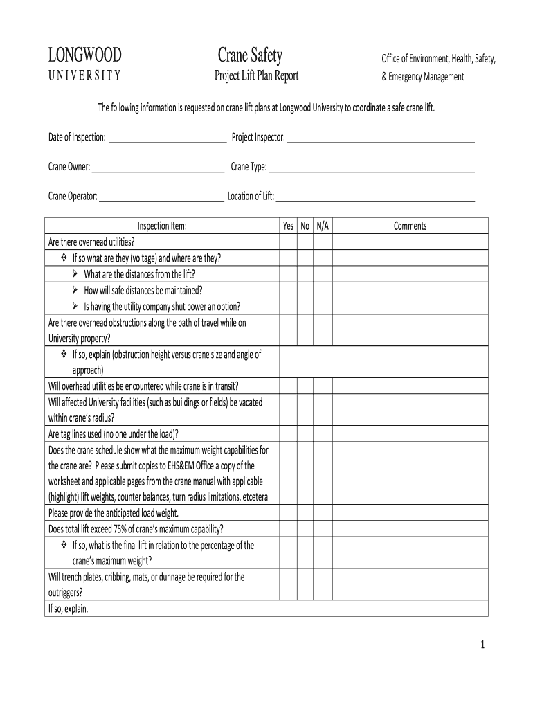 Crane Lift Plans  Form