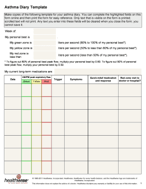 Asthma Diary PDF  Form