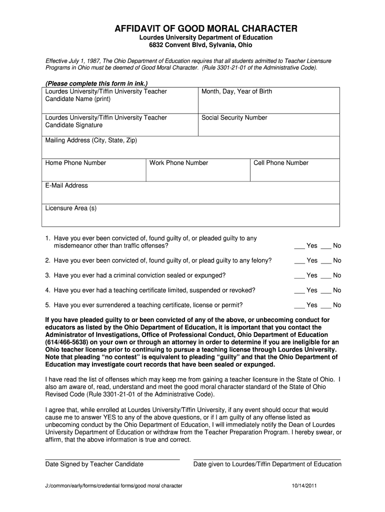  Fillable Character Affidavit 2011-2024