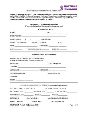 Maryland National Guard Emergency Relief Fund Form