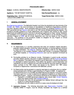 Houston Methodist Observership  Form