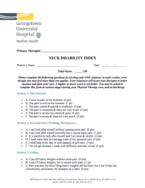 Neck Disability Index MedStar Georgetown University Hospital Georgetownuniversityhospital  Form