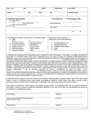 Mercy Hospital Chicago Medical Records  Form