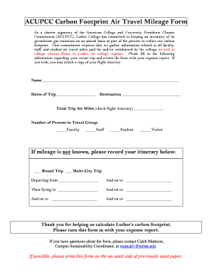 ACUPCC Carbon Footprint Air Travel Mileage Form Luther College Luther