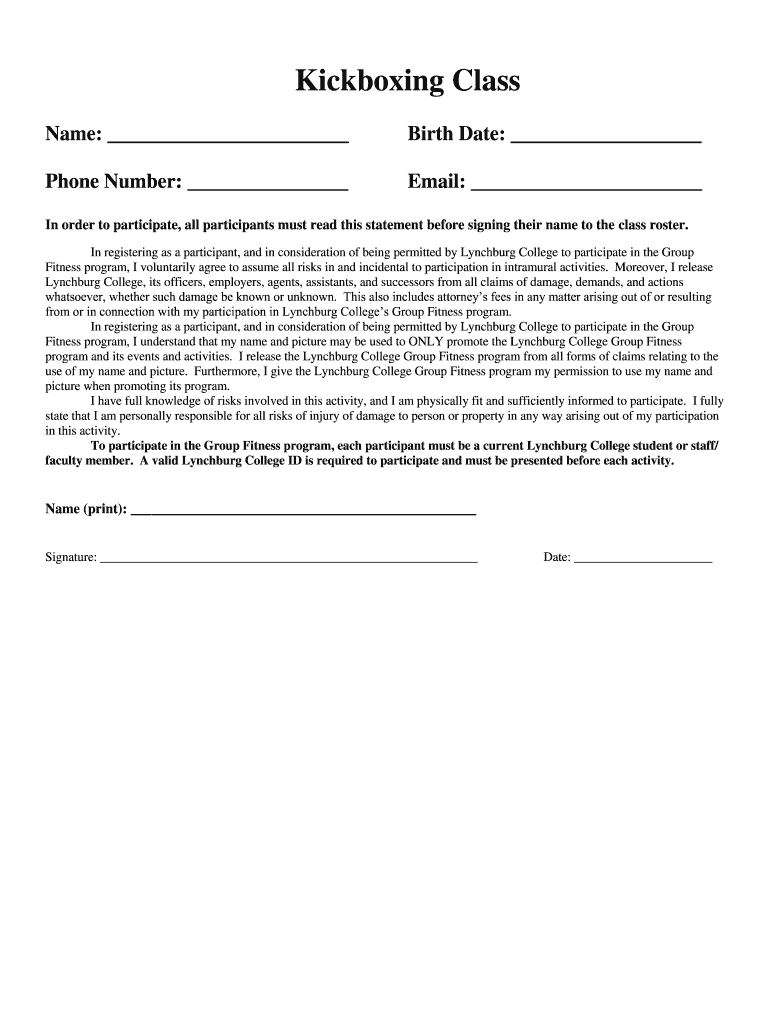 Boxing Waiver Form Template