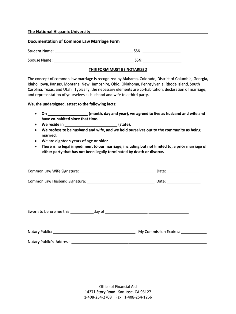 Affidavit of Common Law Marriage Template  Form