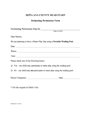 Swimming Permission Form