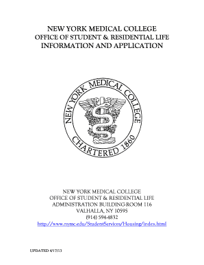 Housing Application PDF New York Medical College Nymc  Form