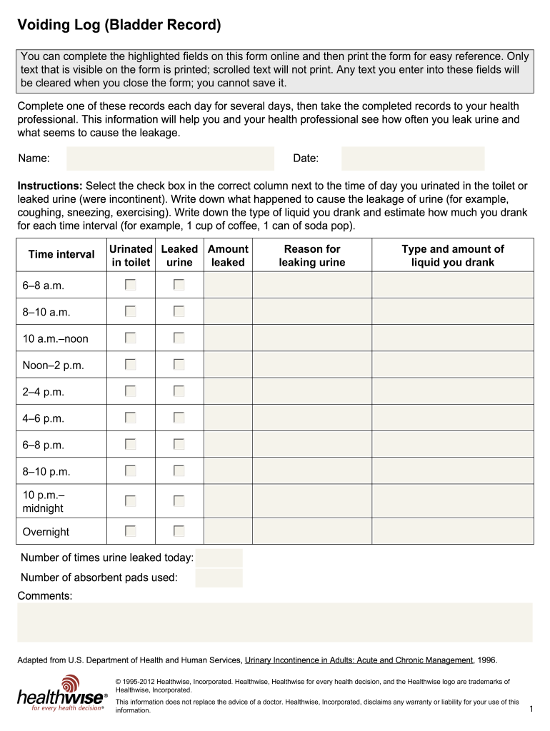 24 Hour Voiding Diary  Form