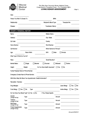 Ohio State Comprehensive Transplant Blank Paperwork  Form