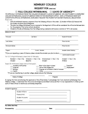 College Withdrawal Form Newbury College