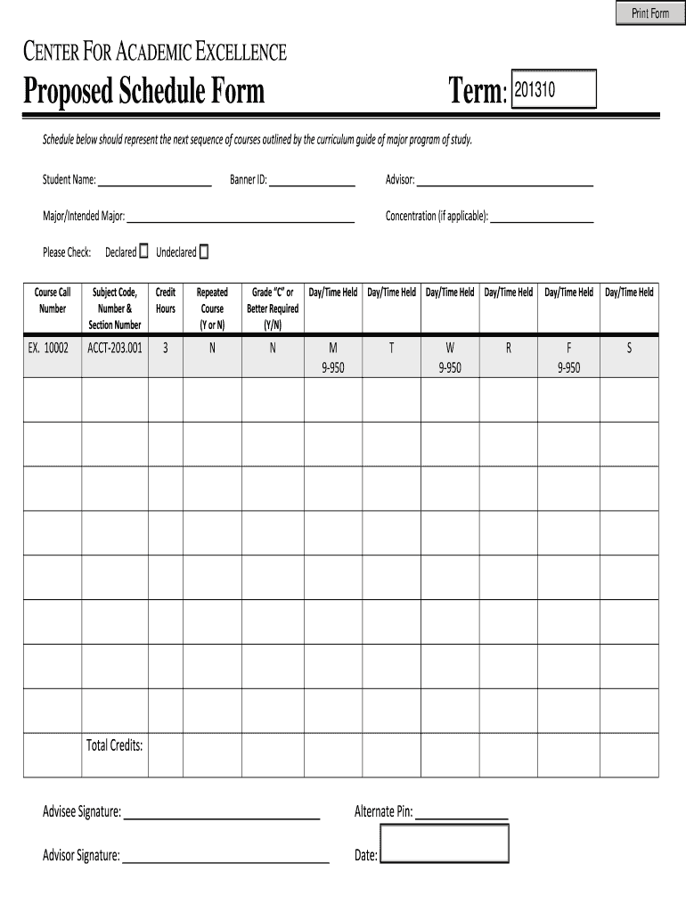 Proposed Schedule Form