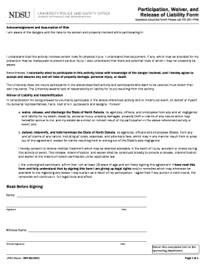 Participation, Waiver, and Release of Liability Form Ndsu 2011