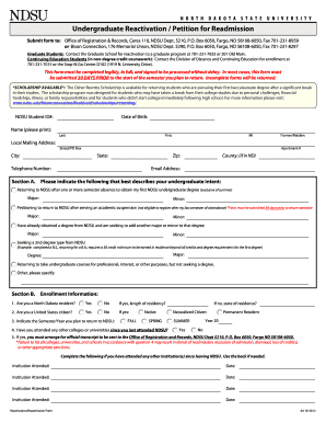 Undergraduate Reactivation Petition for Readmission Ndsu  Form