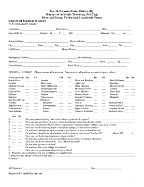 College Physical Form Ndsu