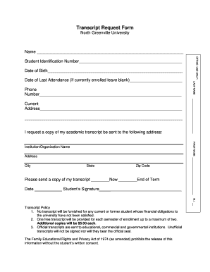 North Greenville University Transcript Request  Form