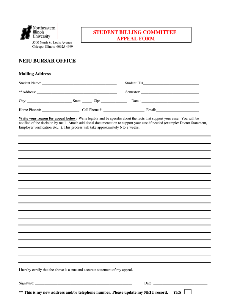 Neiu Student Billing Committee Form