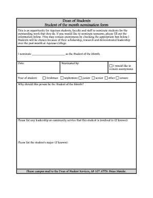 Student of the Month Nomination Form