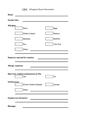 Food Allergy Form Template Word