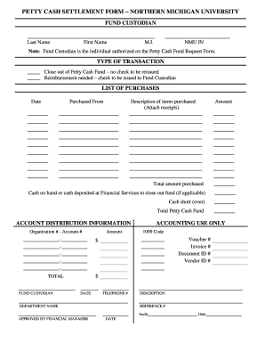 Petty Cash Settlement Format