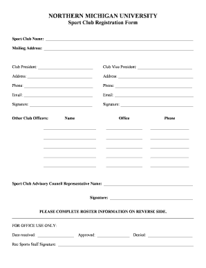 Sports Club Registration Form PDF