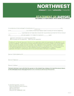 Statement of Support Northwest Missouri State University Form