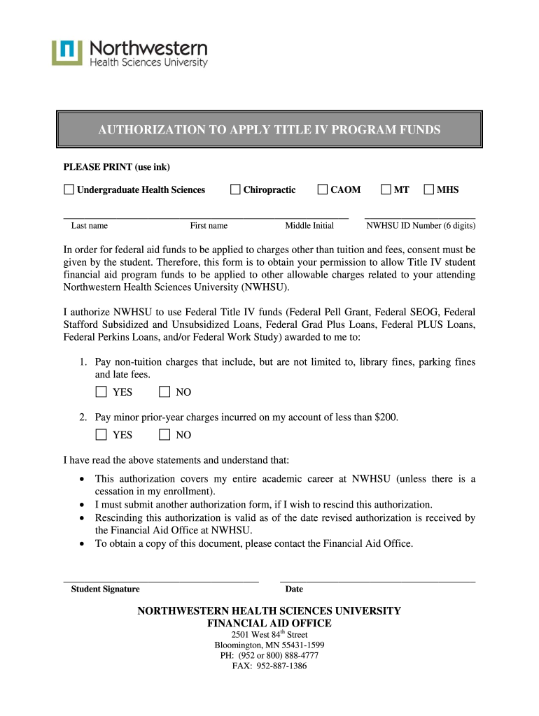 Title IV Authorization Form 13 1 DOC  Nwhealth